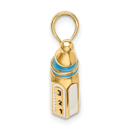 14K Gelbgold 3-D Babyflasche-Charm mit Emaille