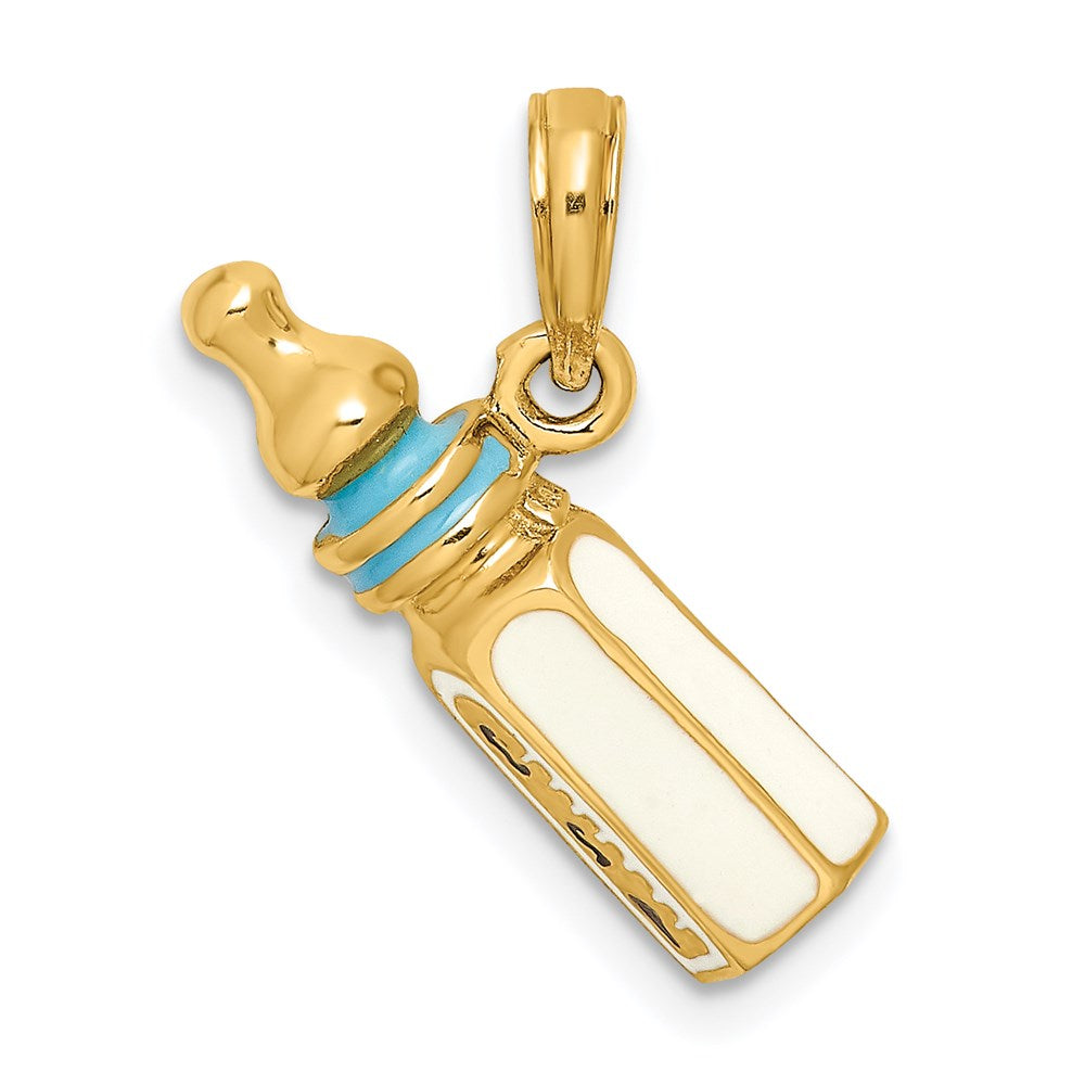 14K Gelbgold 3-D Babyflasche-Charm mit Emaille