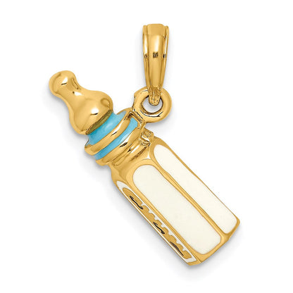 14K Gelbgold 3-D Babyflasche-Charm mit Emaille