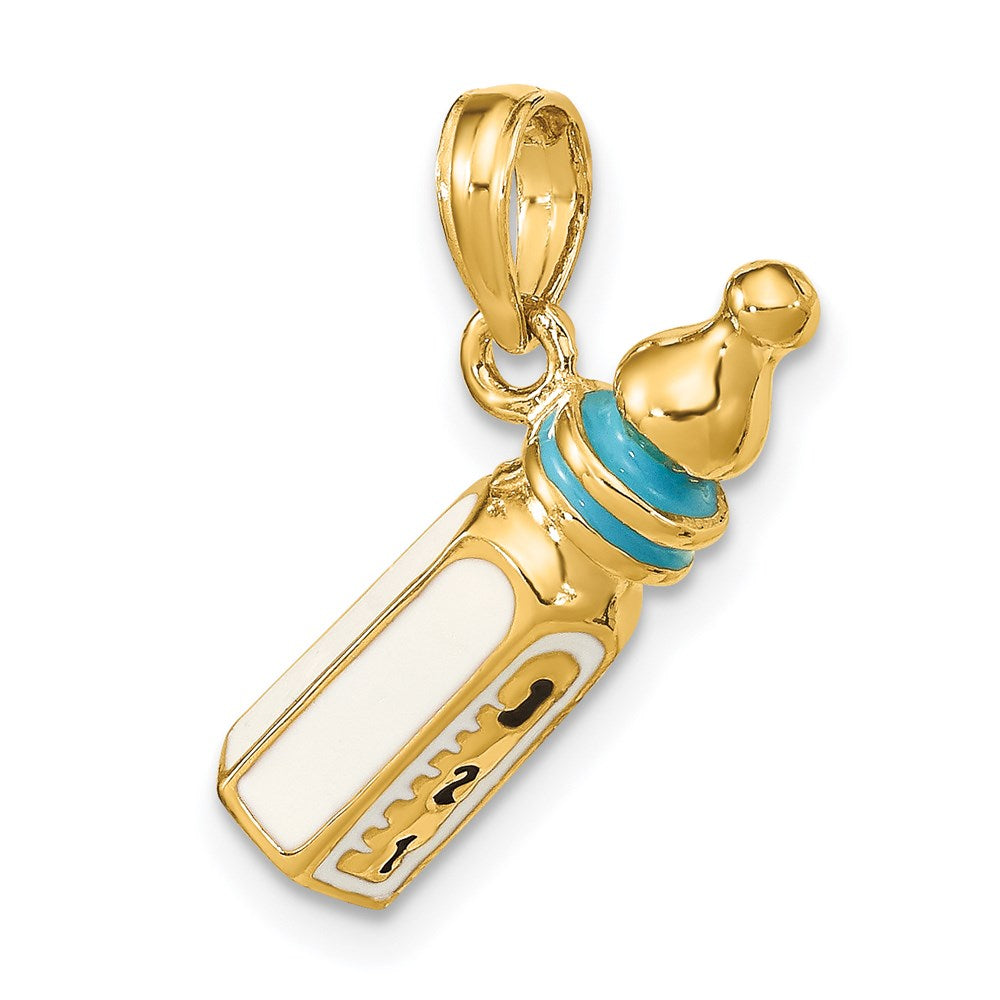 14K Gelbgold 3-D Babyflasche-Charm mit Emaille