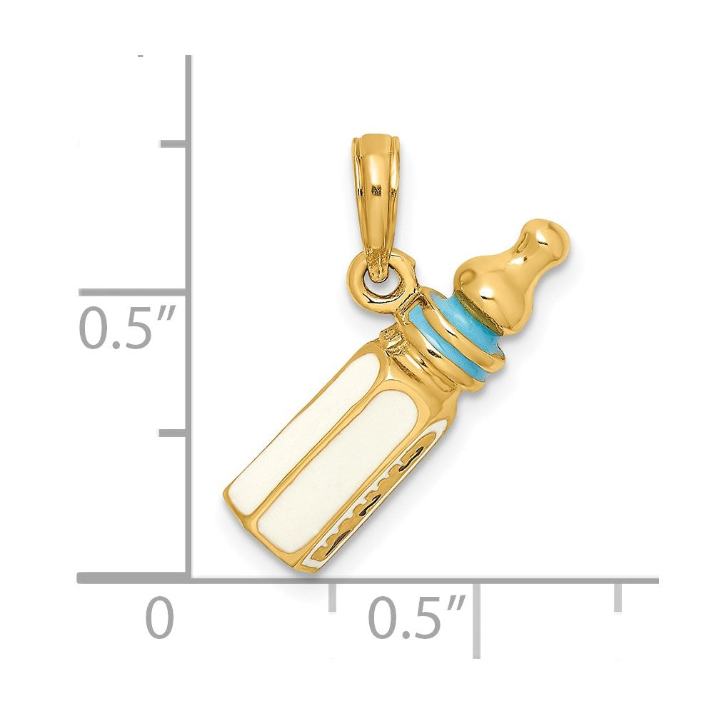 14K Gelbgold 3-D Babyflasche-Charm mit Emaille