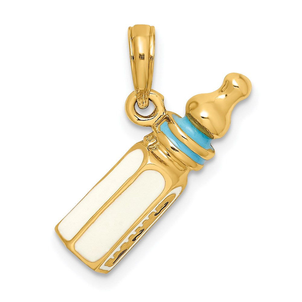 14K Gelbgold 3-D Babyflasche-Charm mit Emaille