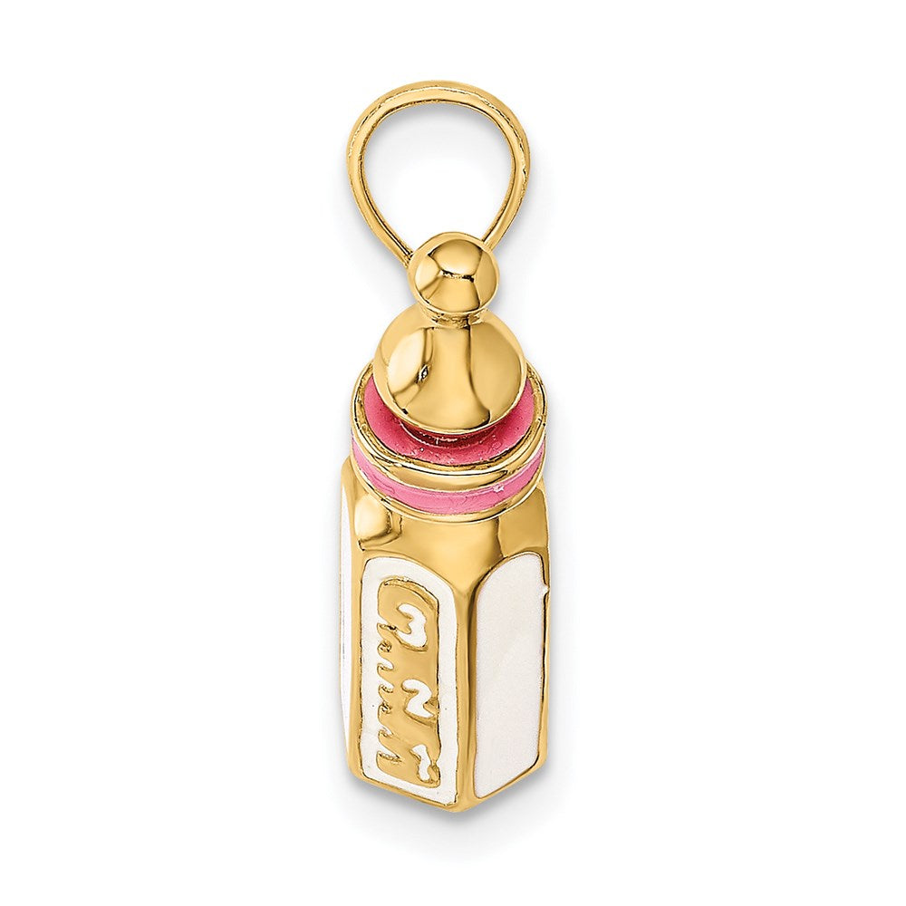 14K Gelbgold 3-D Baby-Flaschen-Charm mit Emaille