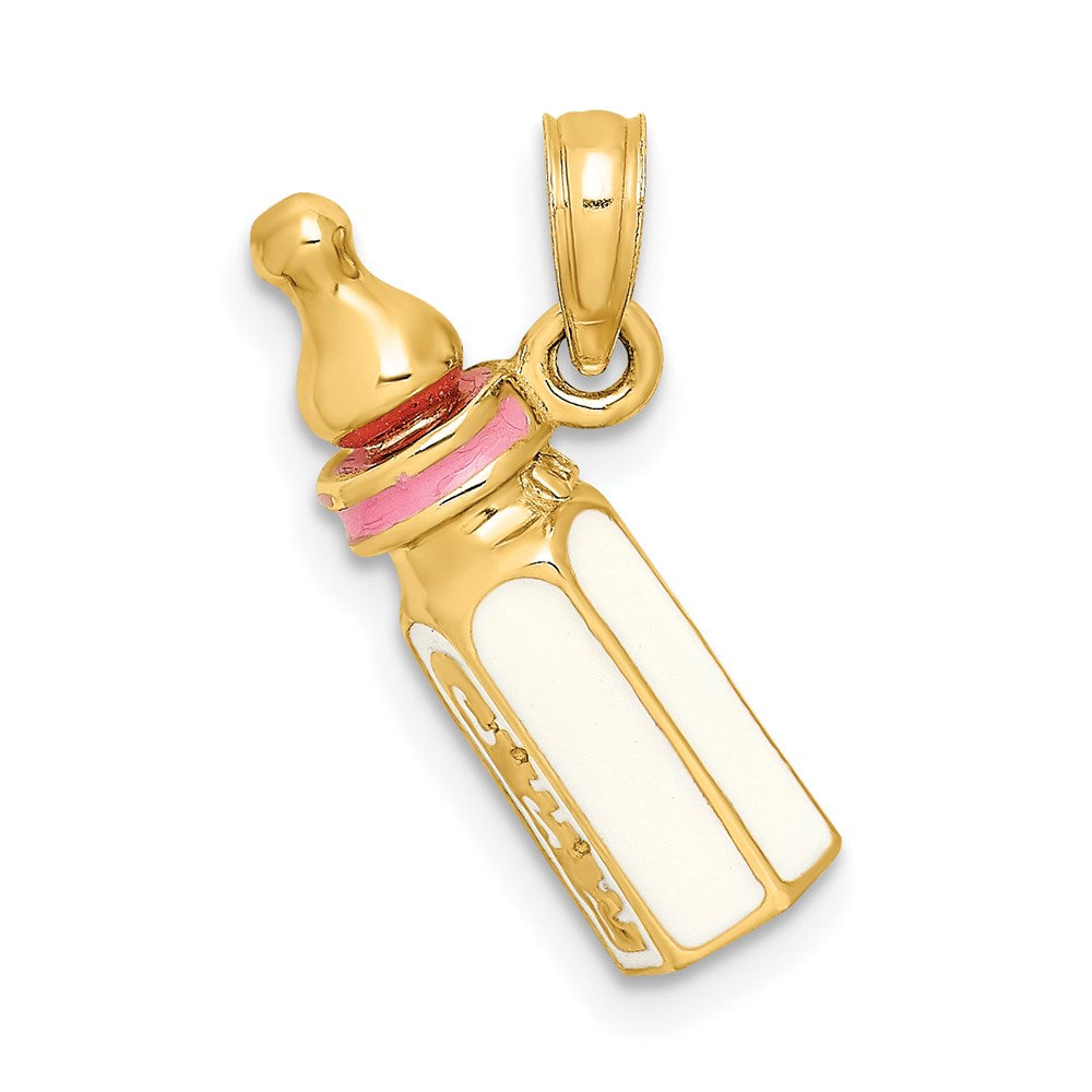 14K Gelbgold 3-D Baby-Flaschen-Charm mit Emaille