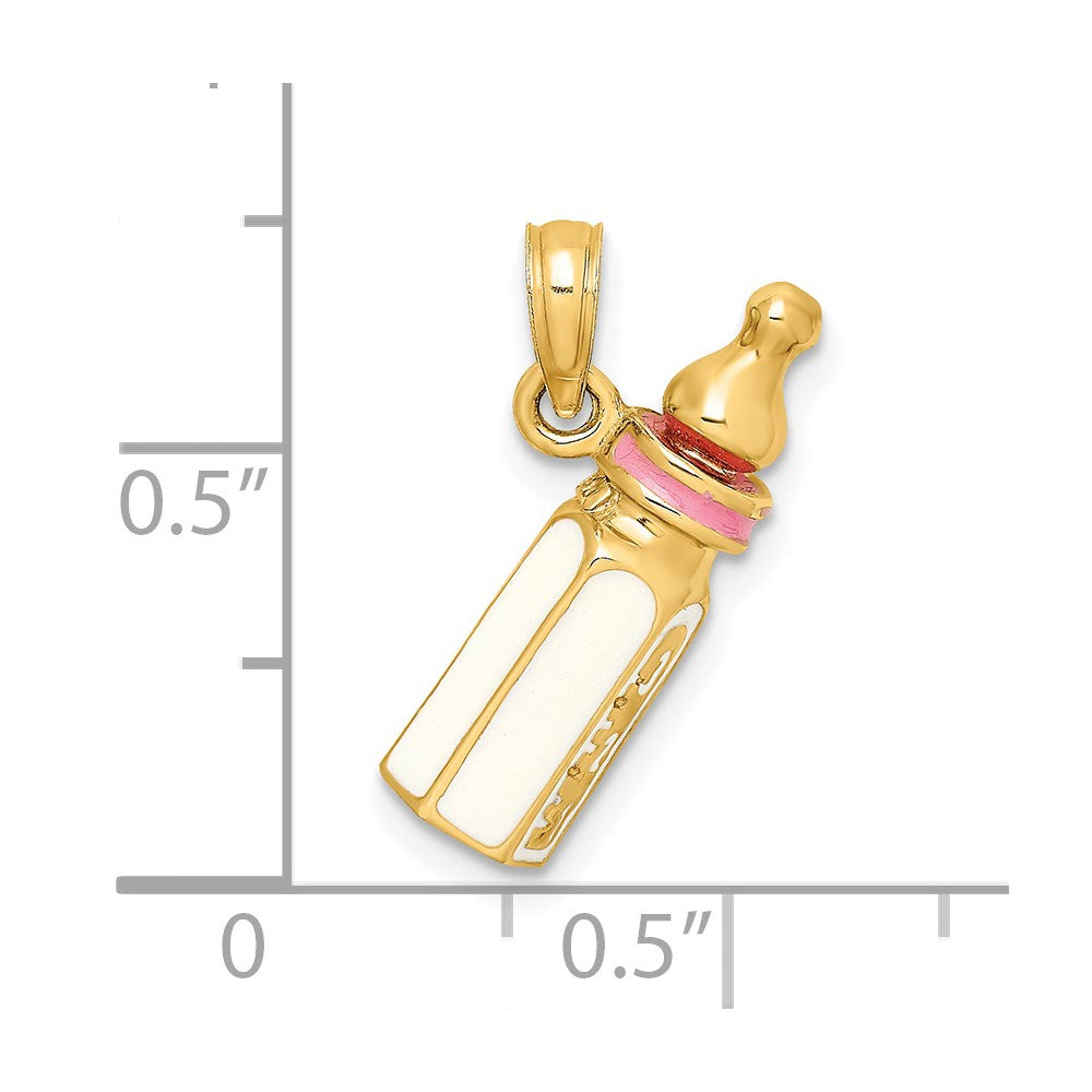 14K Gelbgold 3-D Baby-Flaschen-Charm mit Emaille