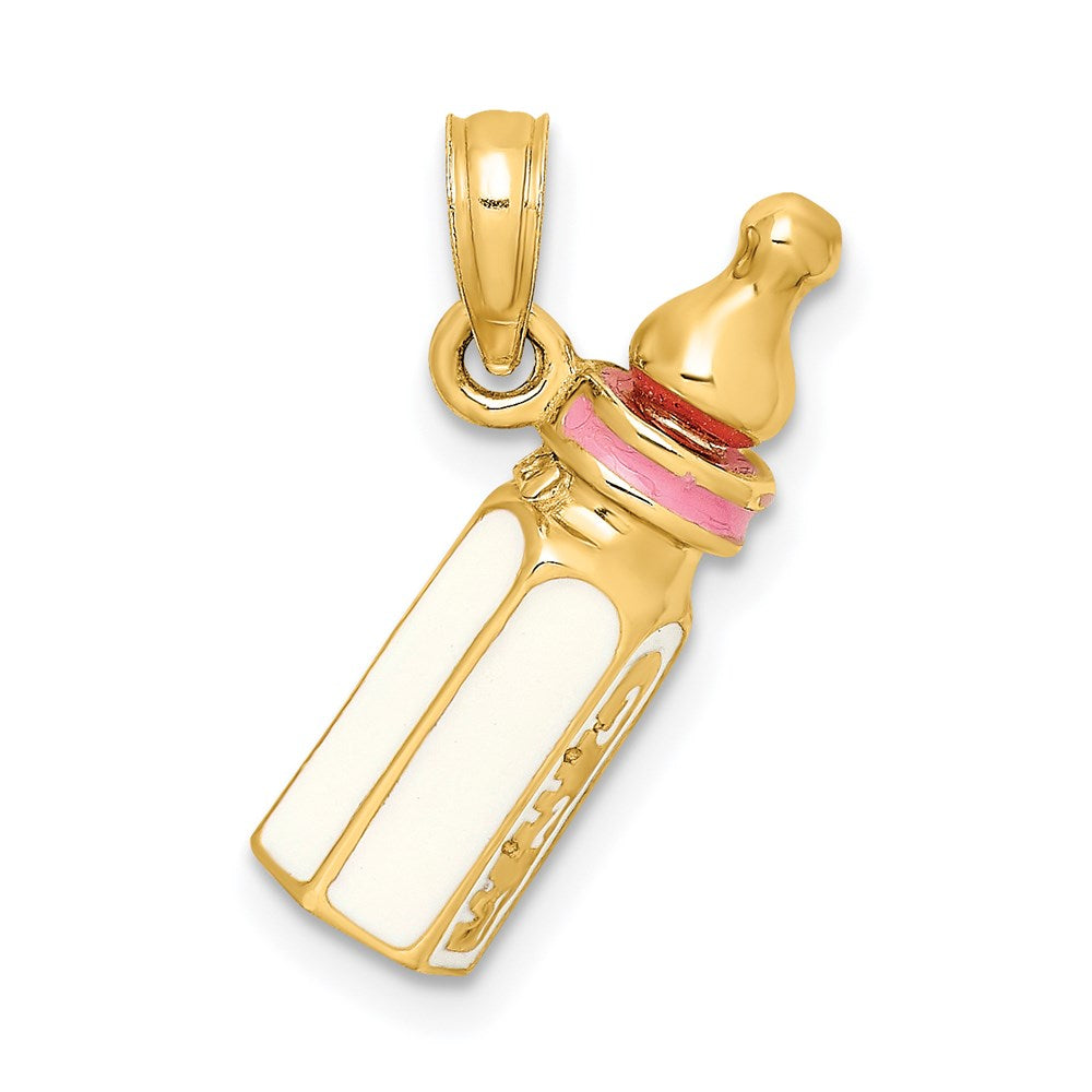 14K Gelbgold 3-D Baby-Flaschen-Charm mit Emaille