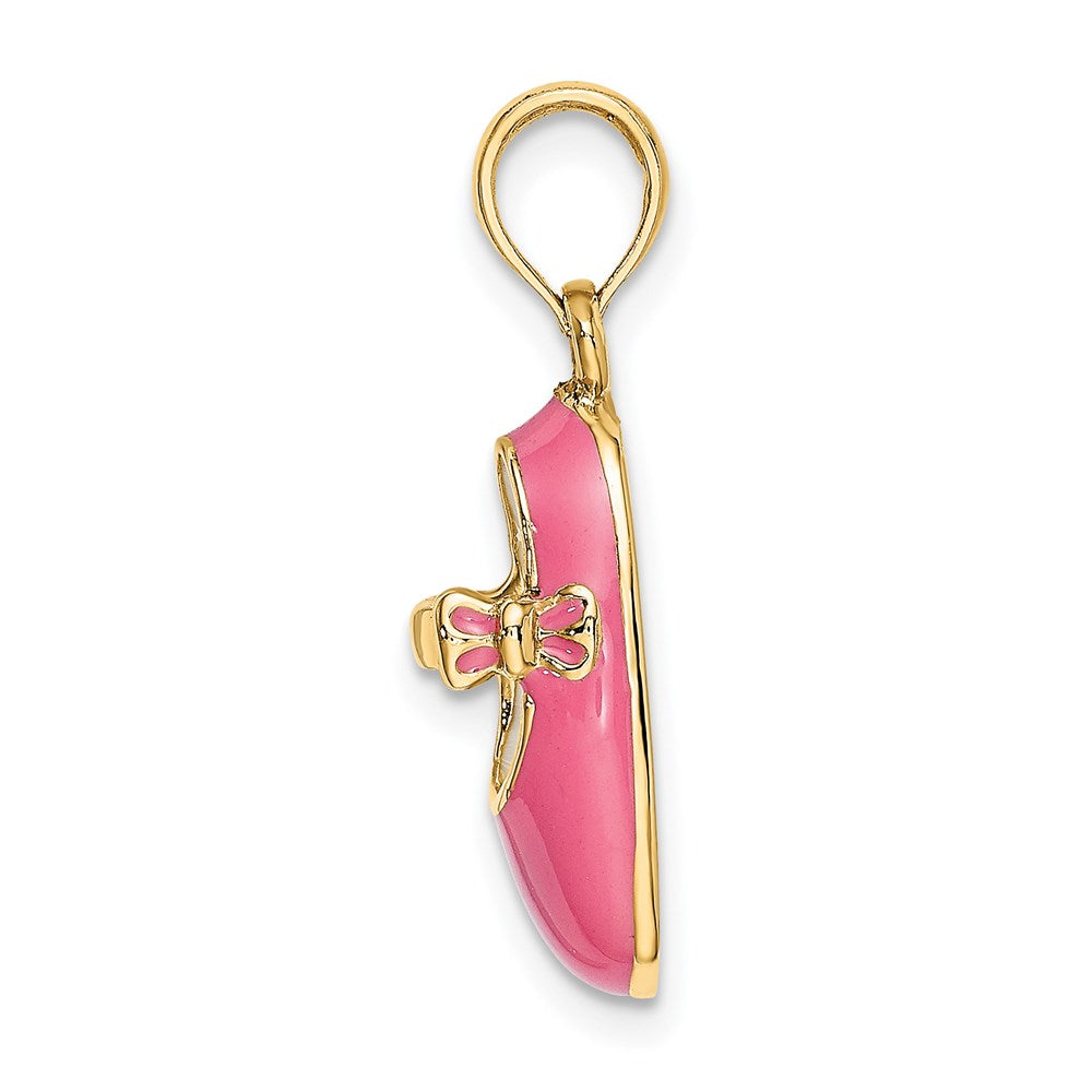 14K Gelbgold 3-D-Babyschuh-Charm mit rosa Emaille