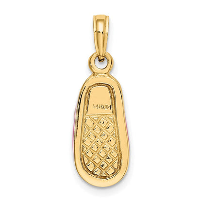 14K Gelbgold 3-D-Babyschuh-Charm mit rosa Emaille