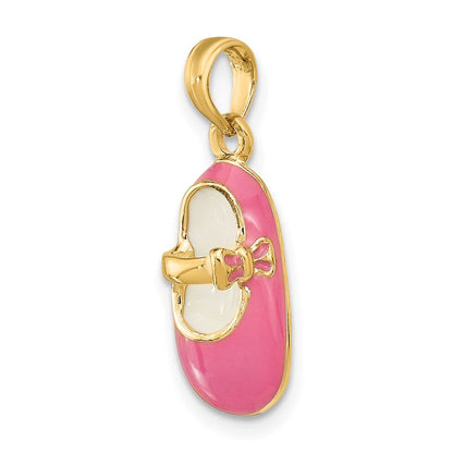 14K Gelbgold 3-D-Babyschuh-Charm mit rosa Emaille