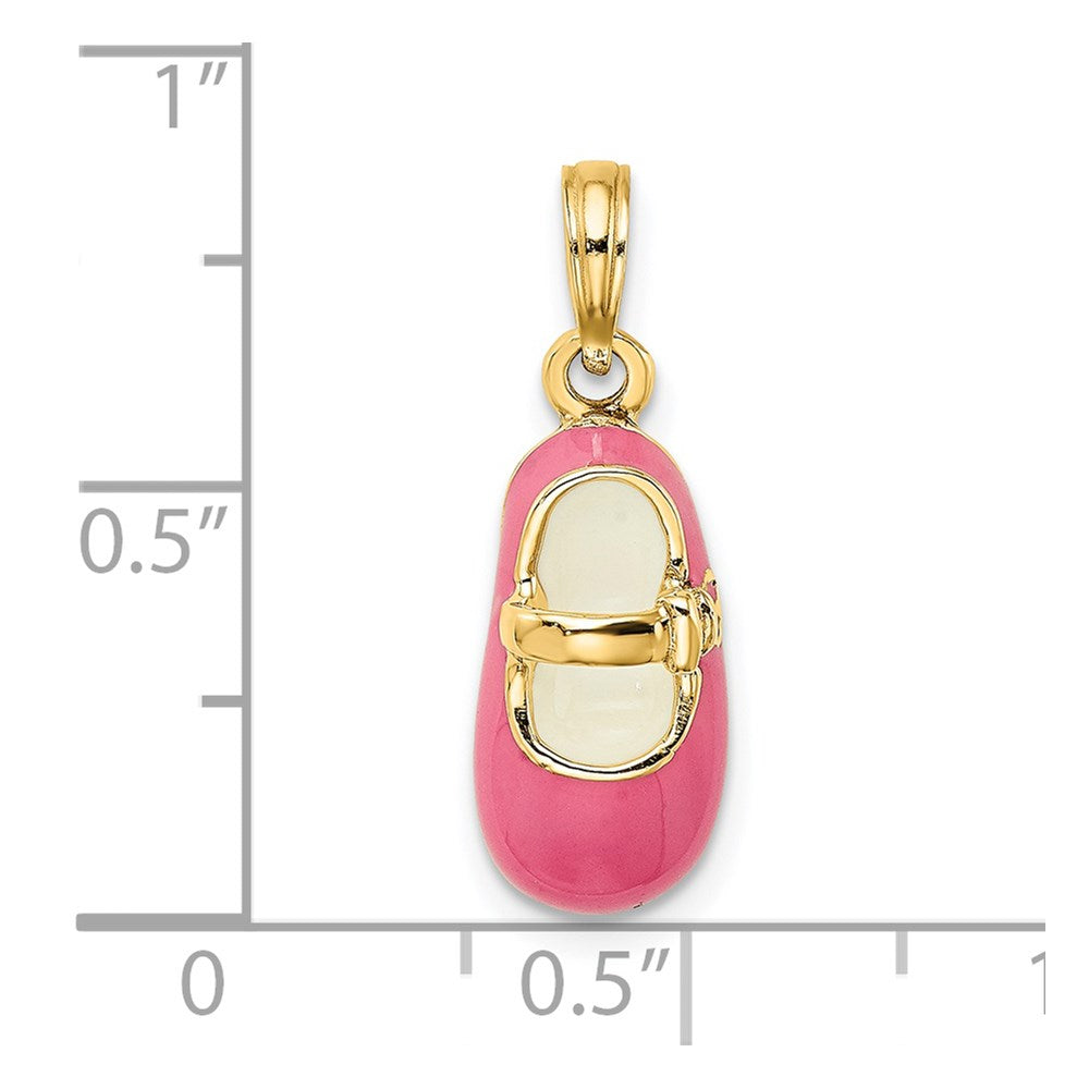 14K Gelbgold 3-D-Babyschuh-Charm mit rosa Emaille