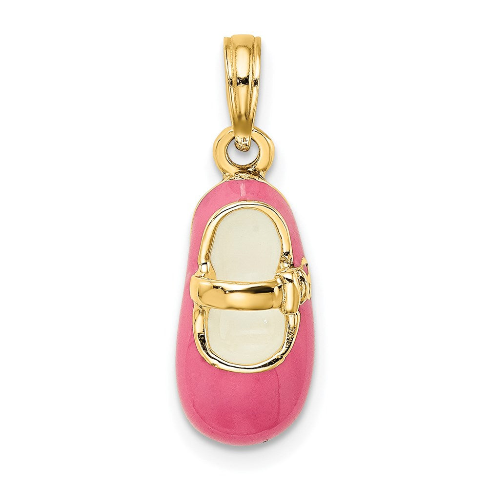 14K Gelbgold 3-D-Babyschuh-Charm mit rosa Emaille