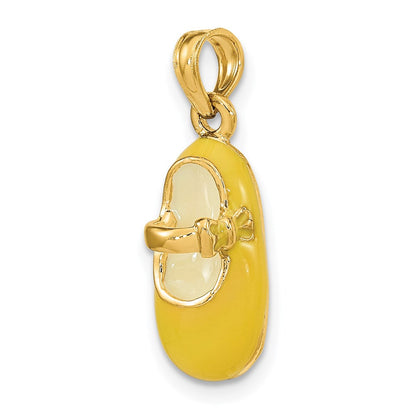 14K Gelbgold 3-D Baby-Schuh-Charm mit gelbem Emaille