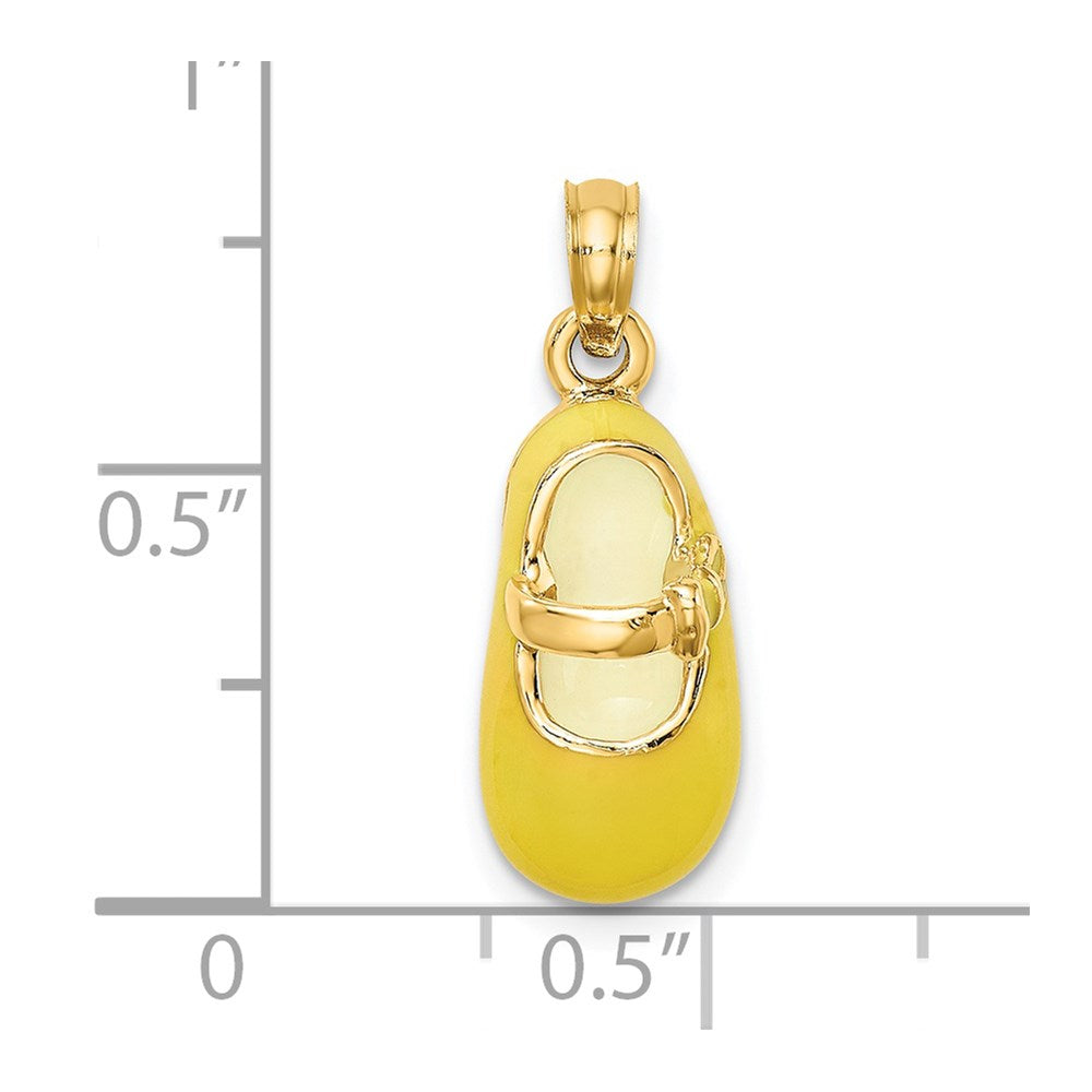 14K Gelbgold 3-D Baby-Schuh-Charm mit gelbem Emaille