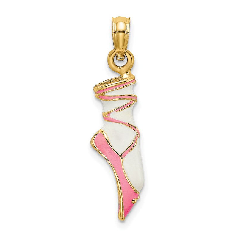 14K Gelbgold 3-D Emaille-Ballettschuh-Charm
