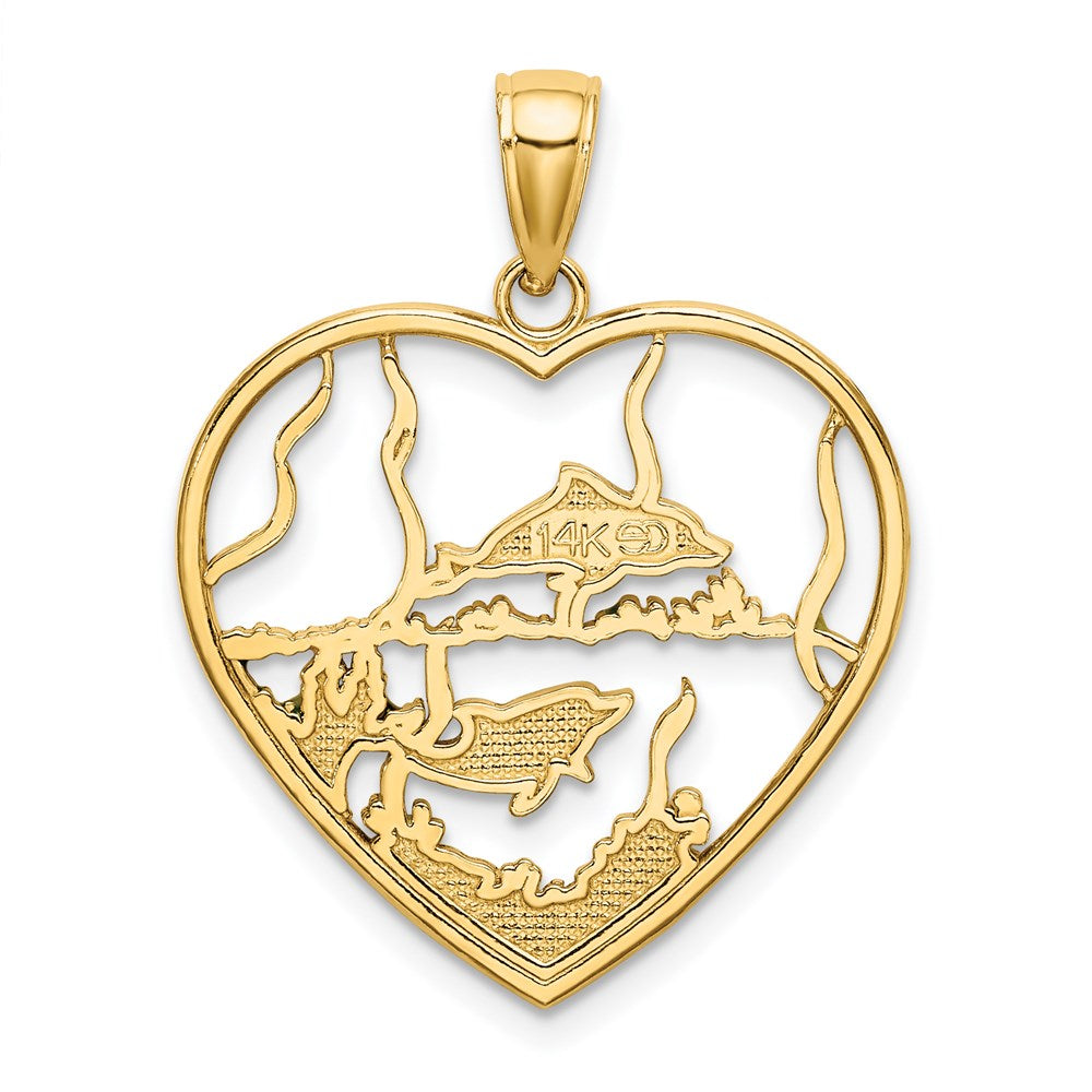 14K Gelbgold Emaille-Delfine-im-Herz Charm** Alternative, natürlicher formuliert: **14K Gelbgold Charm „Delfine im Herz“ mit Emaille