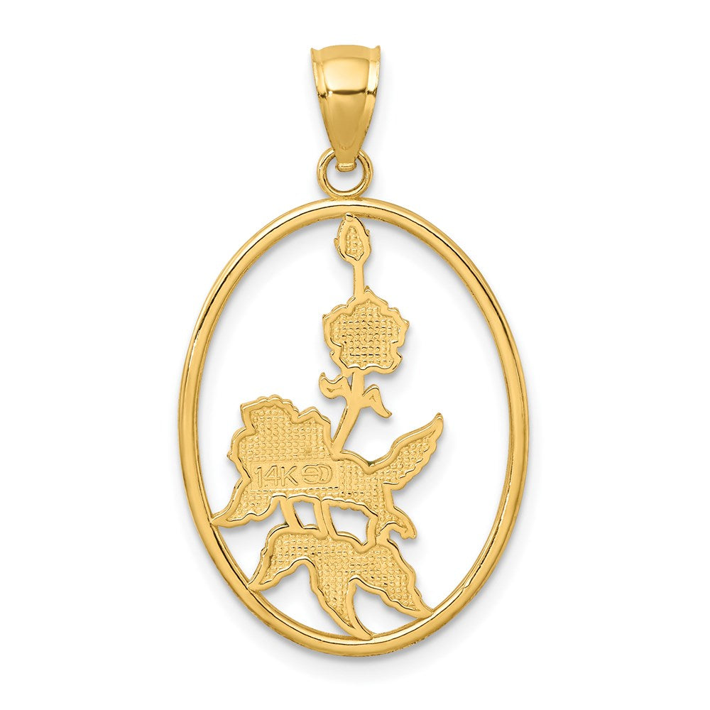 14 Karat Gelbgold mit Emaille-Kolibri und Blumen im ovalen Rahmen Charm