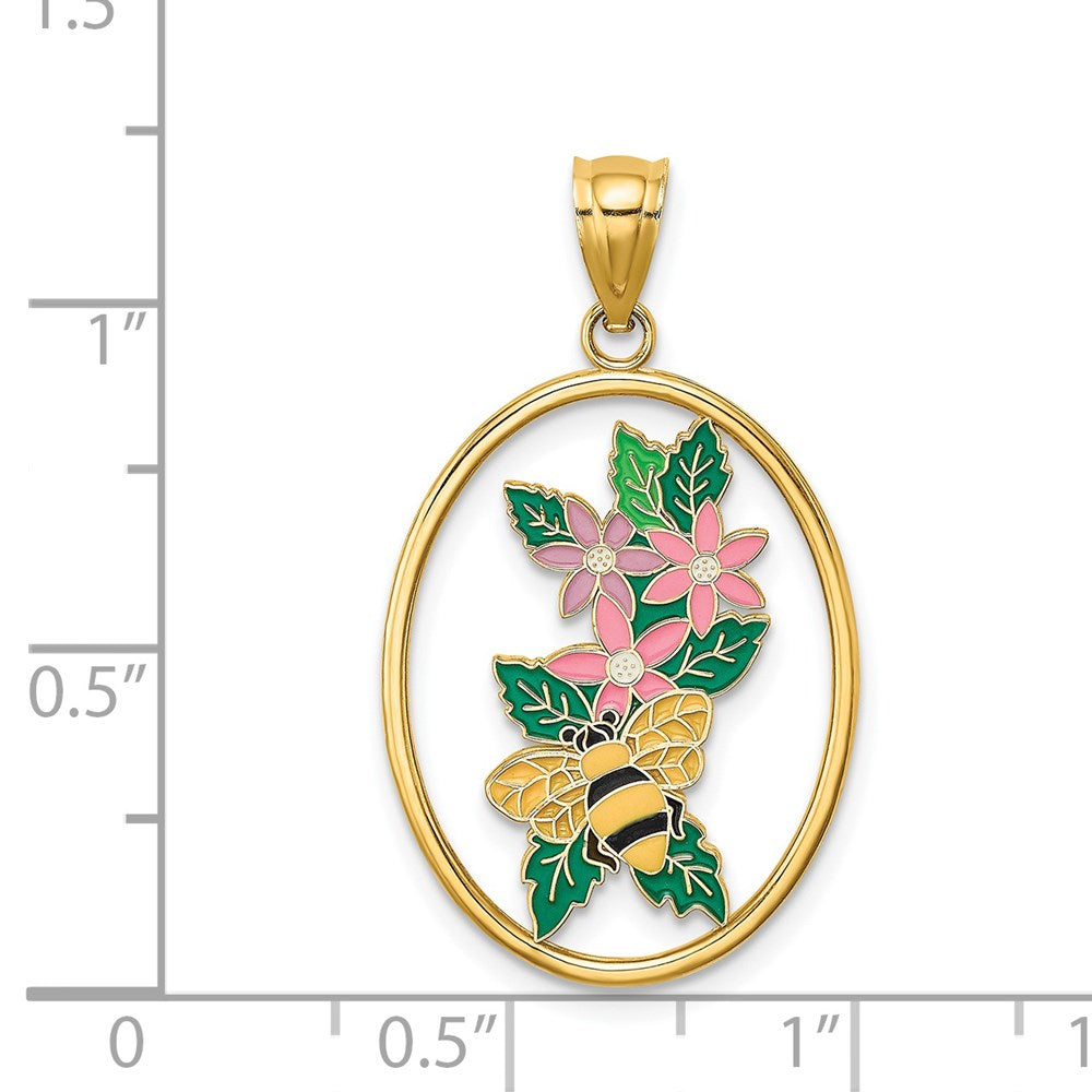 14K Gelbgold Emaille-Charm „Hummel und Blumen“