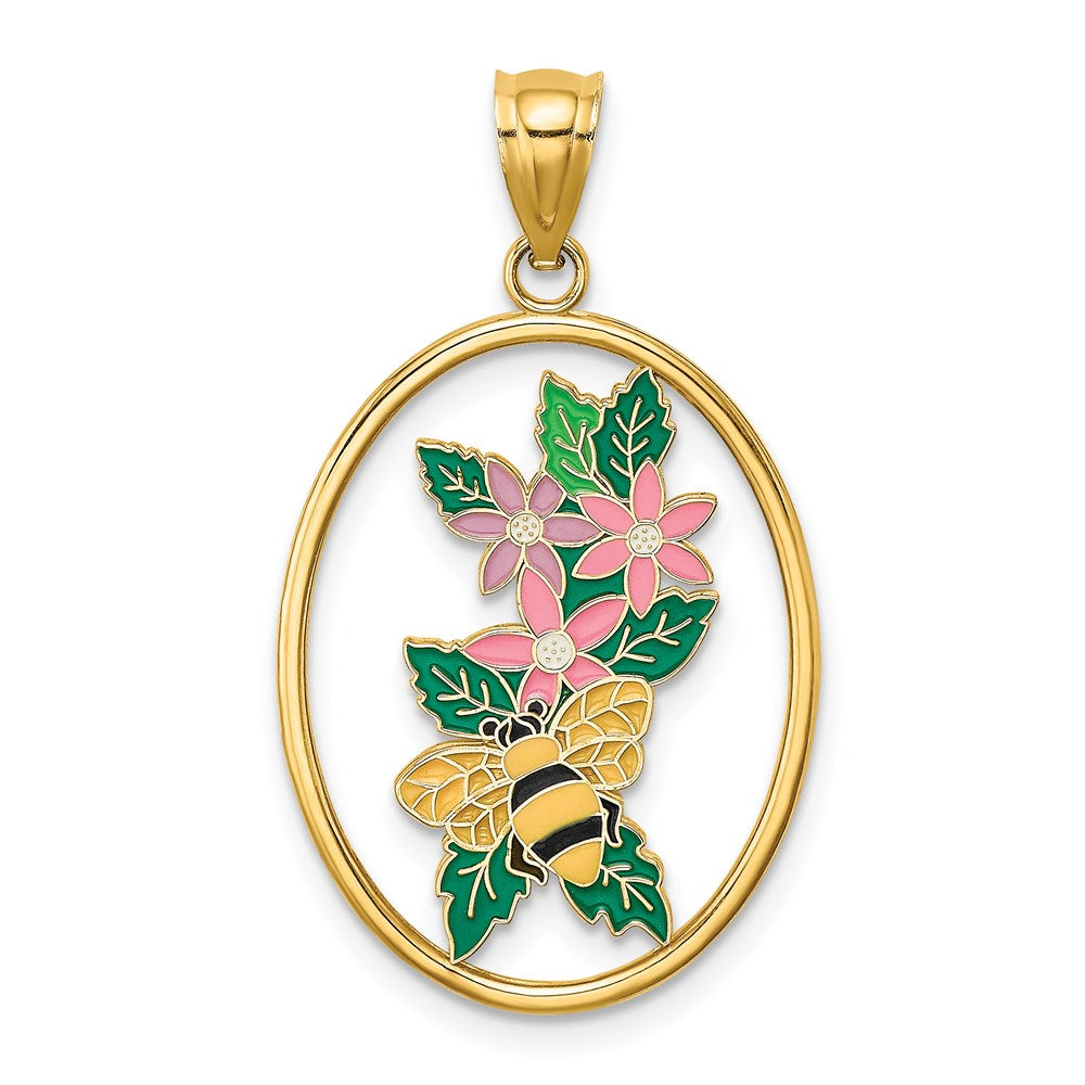 14K Gelbgold Emaille-Charm „Hummel und Blumen“