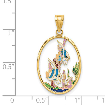 14K Gelbgold Charm Engelfisch in Unterwasserszene mit Emaille