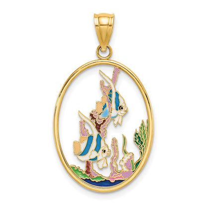 14K Gelbgold Charm Engelfisch in Unterwasserszene mit Emaille