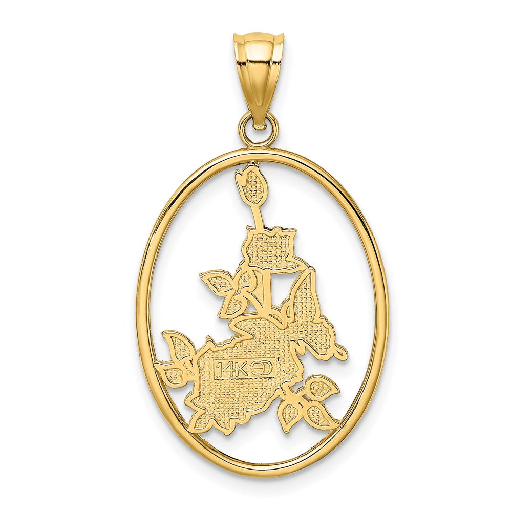 14K Gelbgold Emaille-Charm Weißer Schmetterling im Oval mit Orangenblüten
