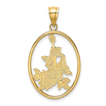 14K Gelbgold Emaille-Charm Weißer Schmetterling im Oval mit Orangenblüten