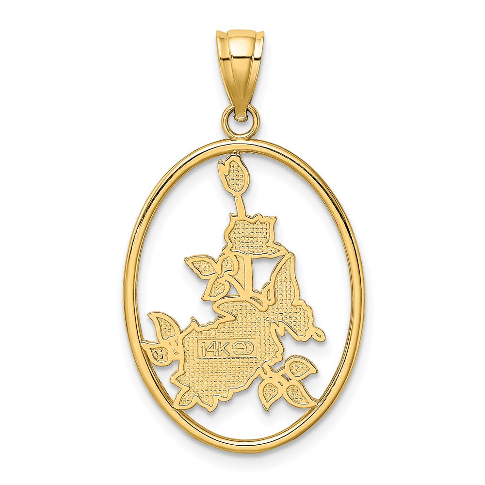14K Gelbgold Charm Gelber Schmetterling in ovaler roter Blume mit Emaille