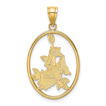 14K Gelbgold Charm Gelber Schmetterling in ovaler roter Blume mit Emaille