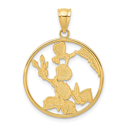 14K Gelbgold-Charm mit Emaille-Kolibris und Blumen im Kreis