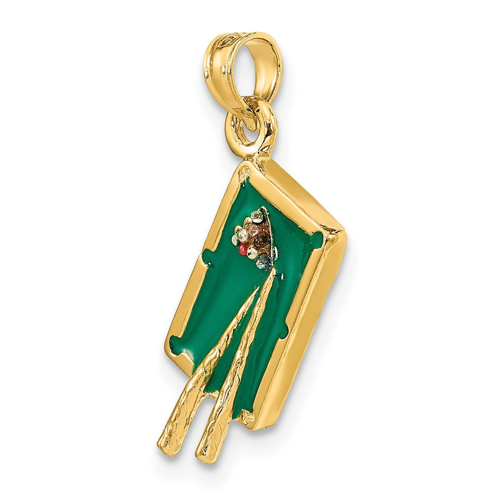 14K Gelbgold Charm „3-D Billardtisch" mit grüner Emaille