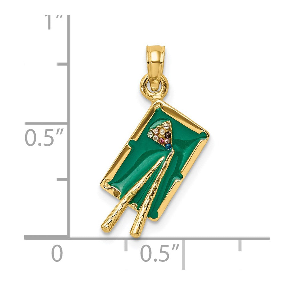 14K Gelbgold Charm „3-D Billardtisch" mit grüner Emaille