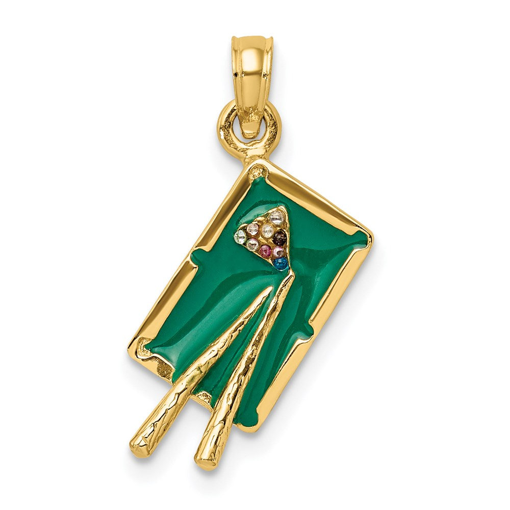 14K Gelbgold Charm „3-D Billardtisch" mit grüner Emaille