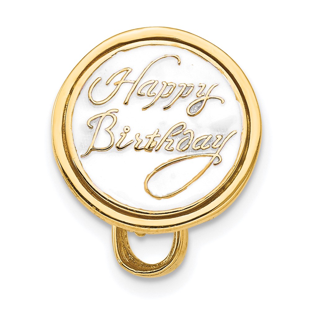 14K Gelbgold 3-D emaillierter „HAPPY BIRTHDAY“-Kuchen-Charm mit brauner Zuckerguss-Verzierung