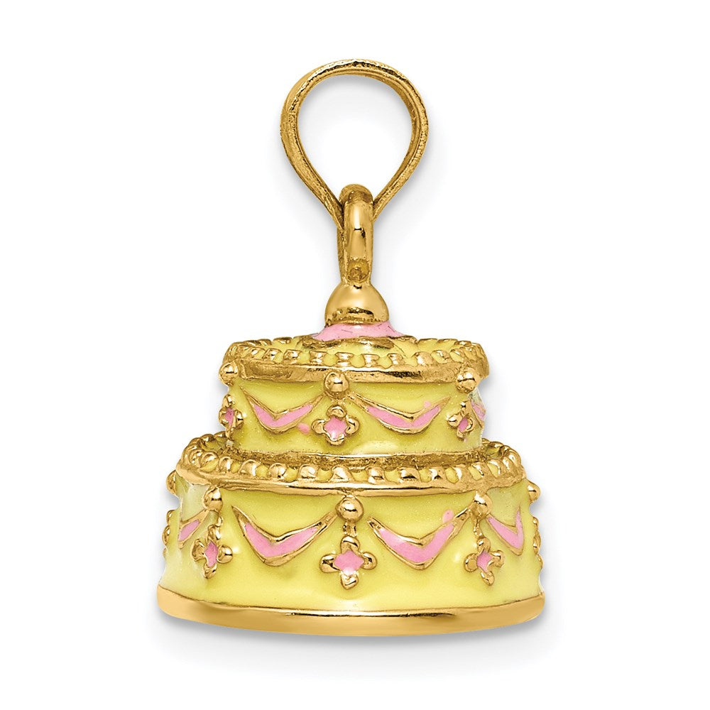 14K Gelbgold 3-D "HAPPY ANNIVERSARY" Torte mit gelber Zuckerglasur Charm