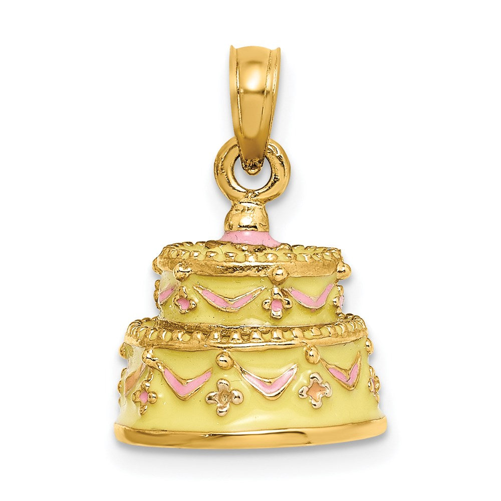 14K Gelbgold 3-D "HAPPY ANNIVERSARY" Torte mit gelber Zuckerglasur Charm