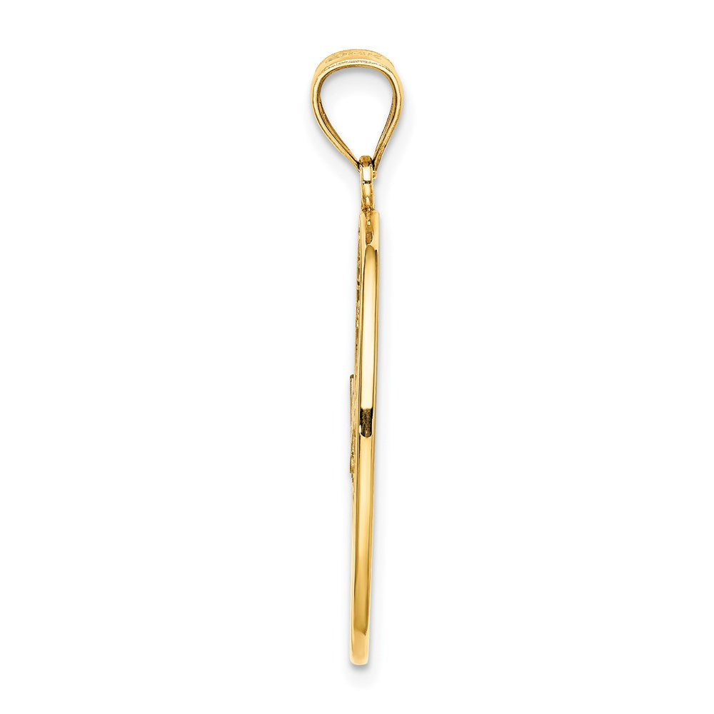14K Gelbgold Emaille-Charm „Springender Delfin in Strandszene“