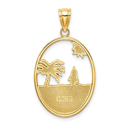 14K Gelbgold Emaille-Charm „Springender Delfin in Strandszene“