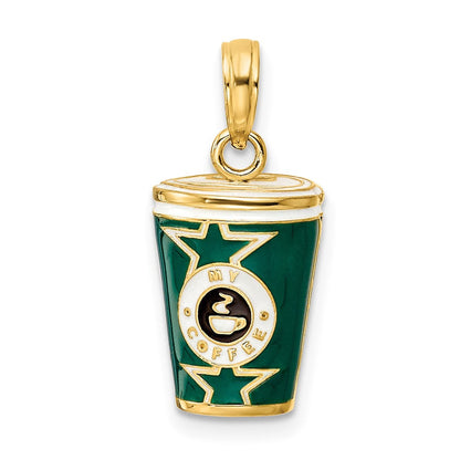 14K Gelbgold 3-D-emaillierter Kaffeetassen-Charm