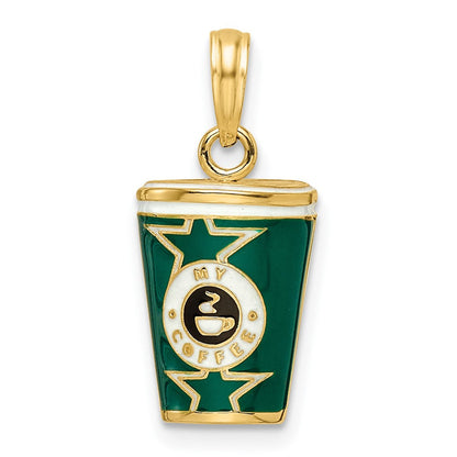 14K Gelbgold 3-D-emaillierter Kaffeetassen-Charm