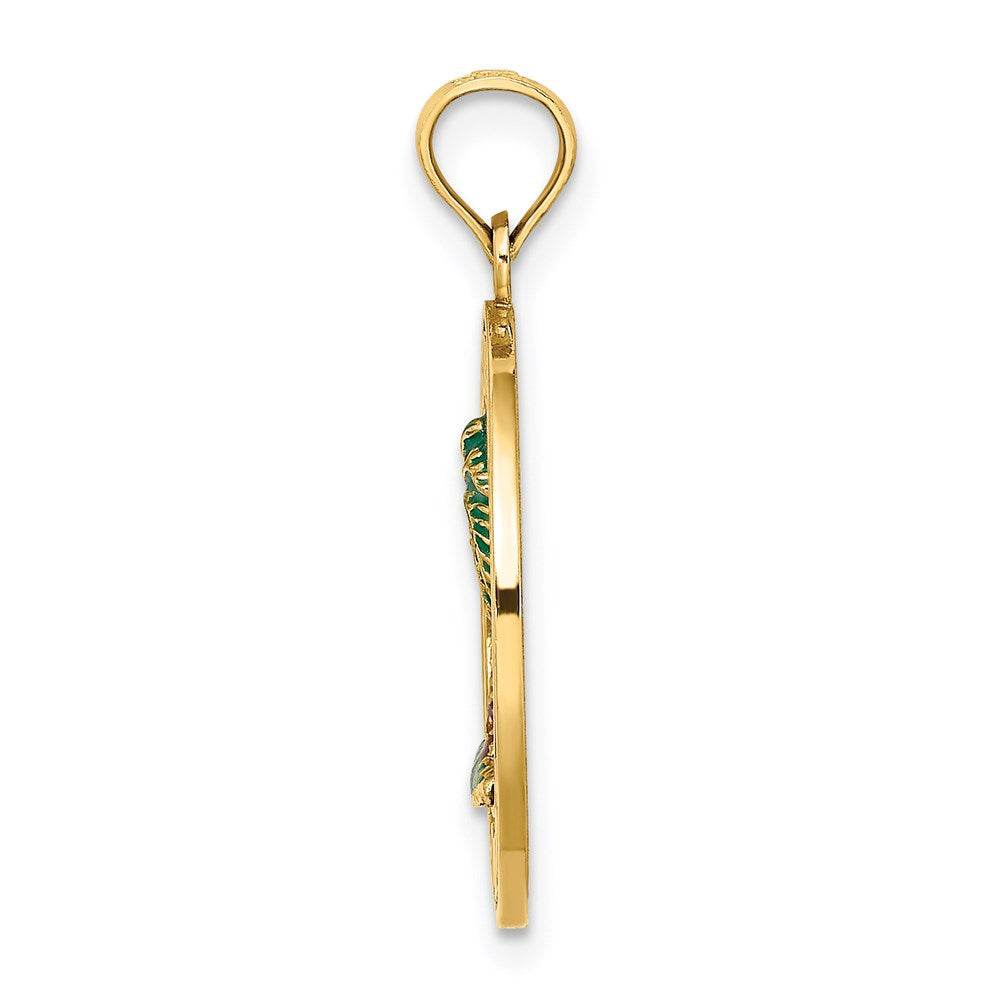 14K Gelbgold SIESTA KEY FL Emaillierter Palmenbaum-Kreis-Charm