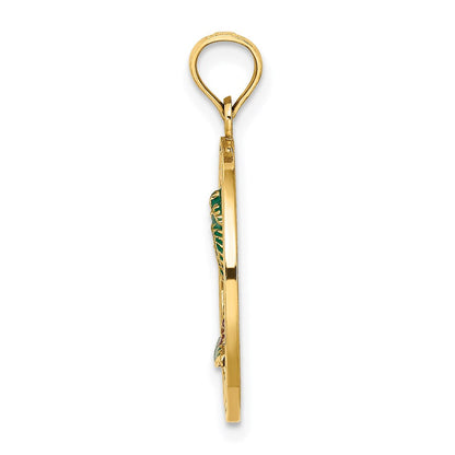 14K Gelbgold SIESTA KEY FL Emaillierter Palmenbaum-Kreis-Charm