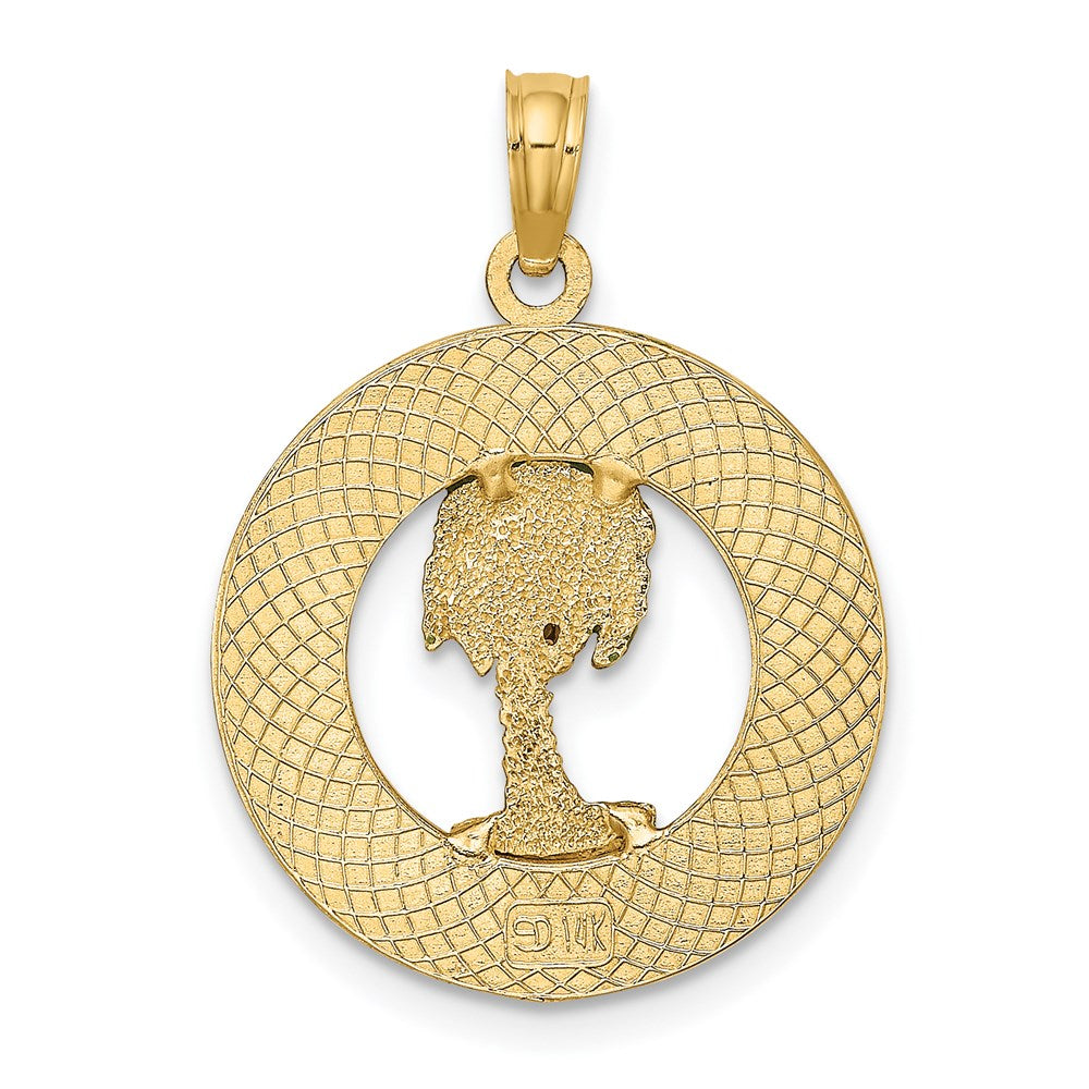 14K Gelbgold SIESTA KEY FL Emaillierter Palmenbaum-Kreis-Charm