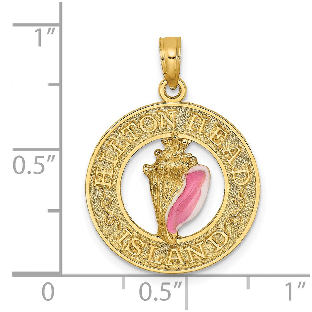 14 Karat Gelbgold HILTON HEAD ISLAND Emaille-Muschel-Kreis-Charm