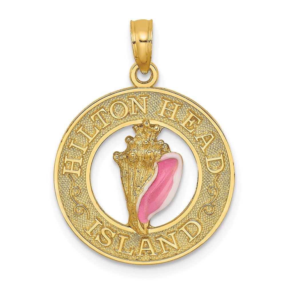 14 Karat Gelbgold HILTON HEAD ISLAND Emaille-Muschel-Kreis-Charm