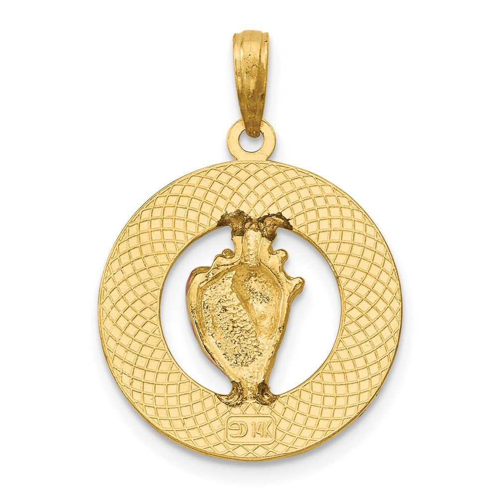 14K Gelbgold emaillierter „VIRGINIA BEACH“-Kreis-Charm mit Muschel