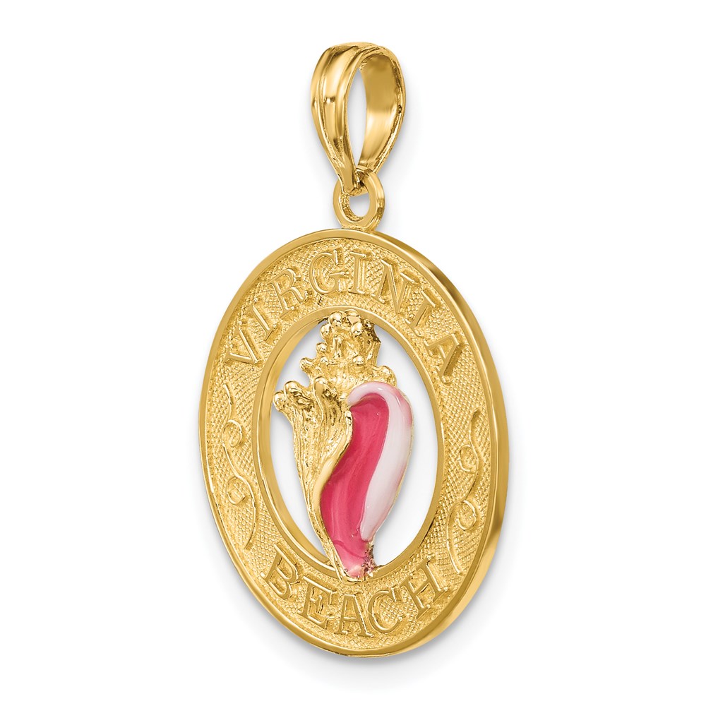 14K Gelbgold emaillierter „VIRGINIA BEACH“-Kreis-Charm mit Muschel
