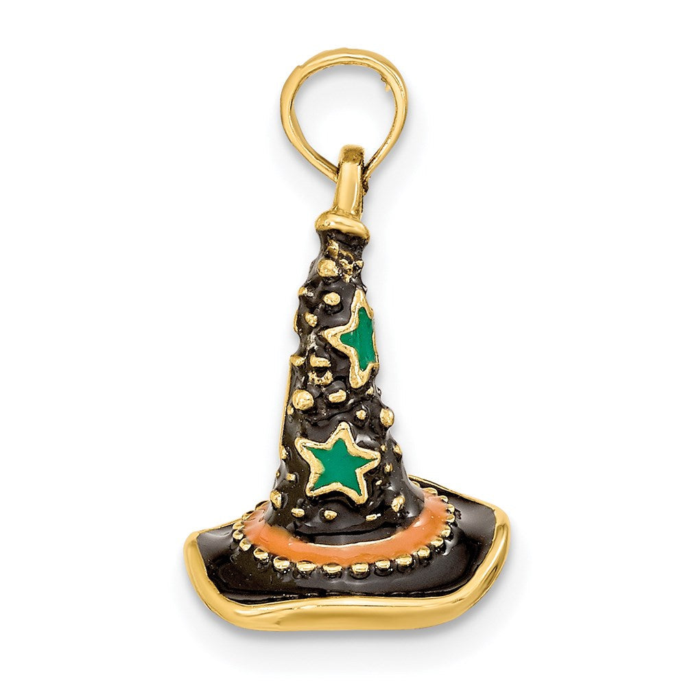 14 Karat Gelbgold mit Emaille 3-D-Hexenhut-Charm (Halloween)