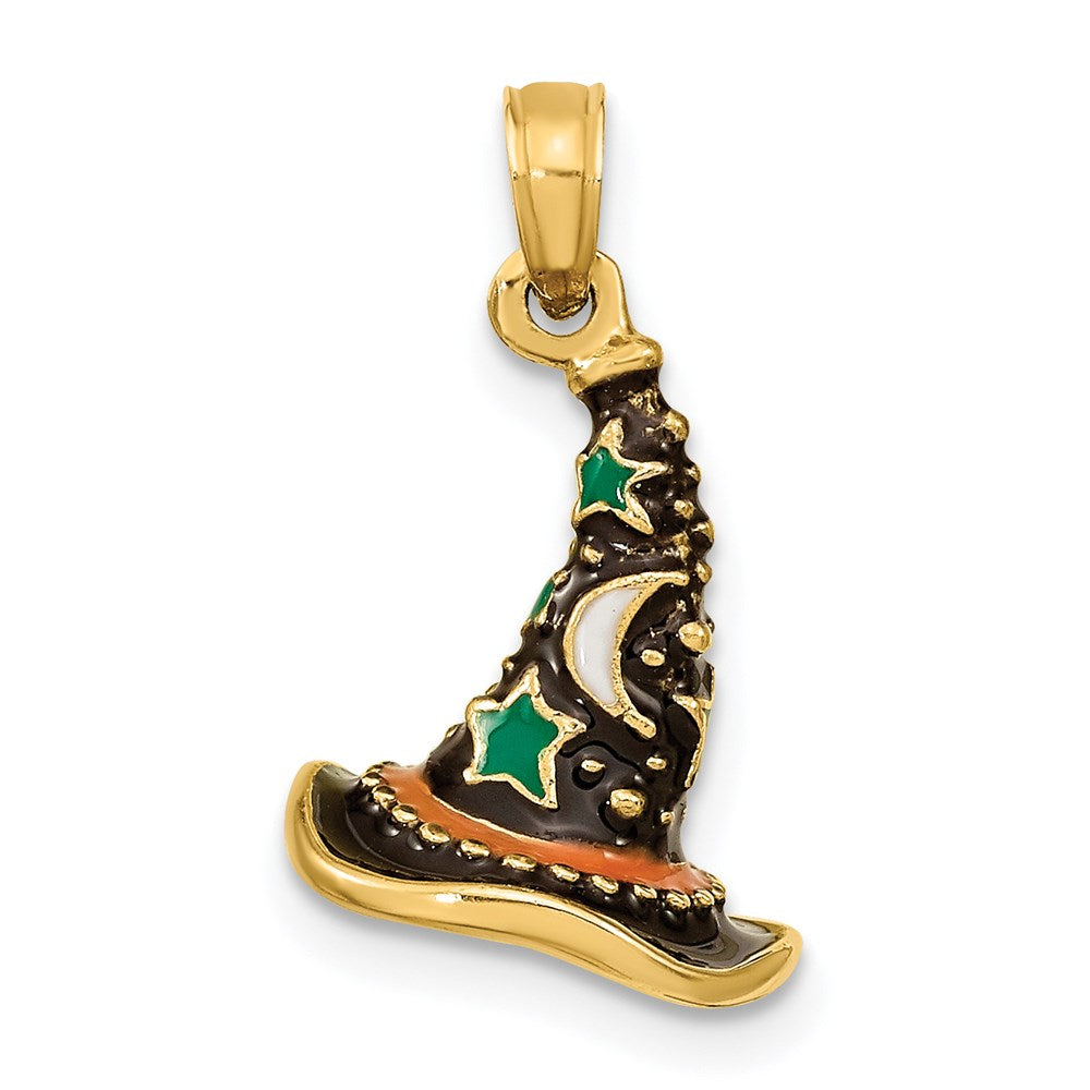 14 Karat Gelbgold mit Emaille 3-D-Hexenhut-Charm (Halloween)
