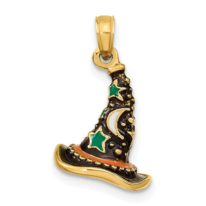 14 Karat Gelbgold mit Emaille 3-D-Hexenhut-Charm (Halloween)