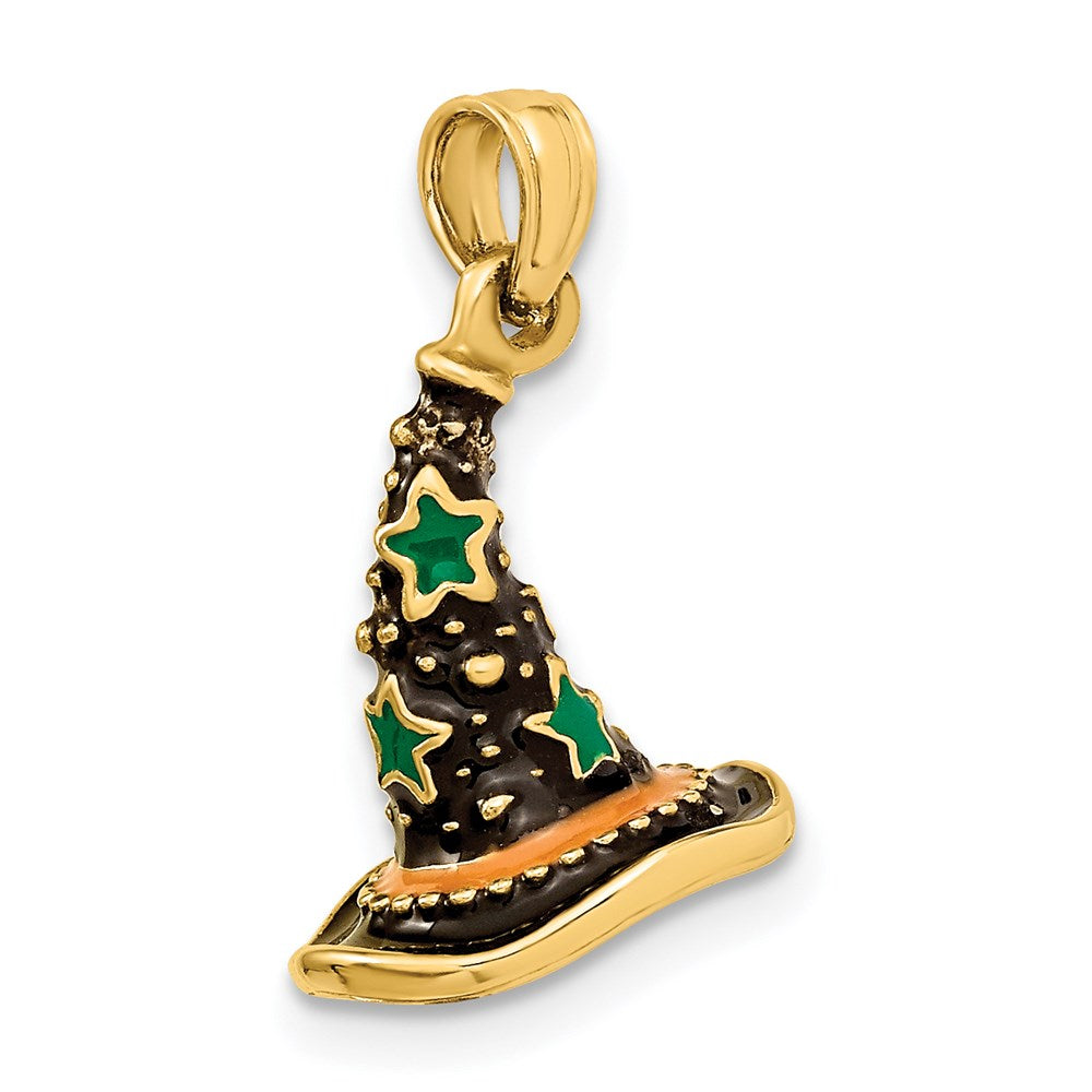 14 Karat Gelbgold mit Emaille 3-D-Hexenhut-Charm (Halloween)